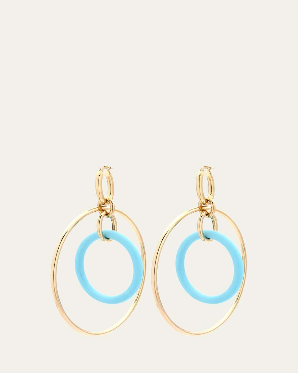 18K Yellow Gold Large Turquoise Orbite Earrings